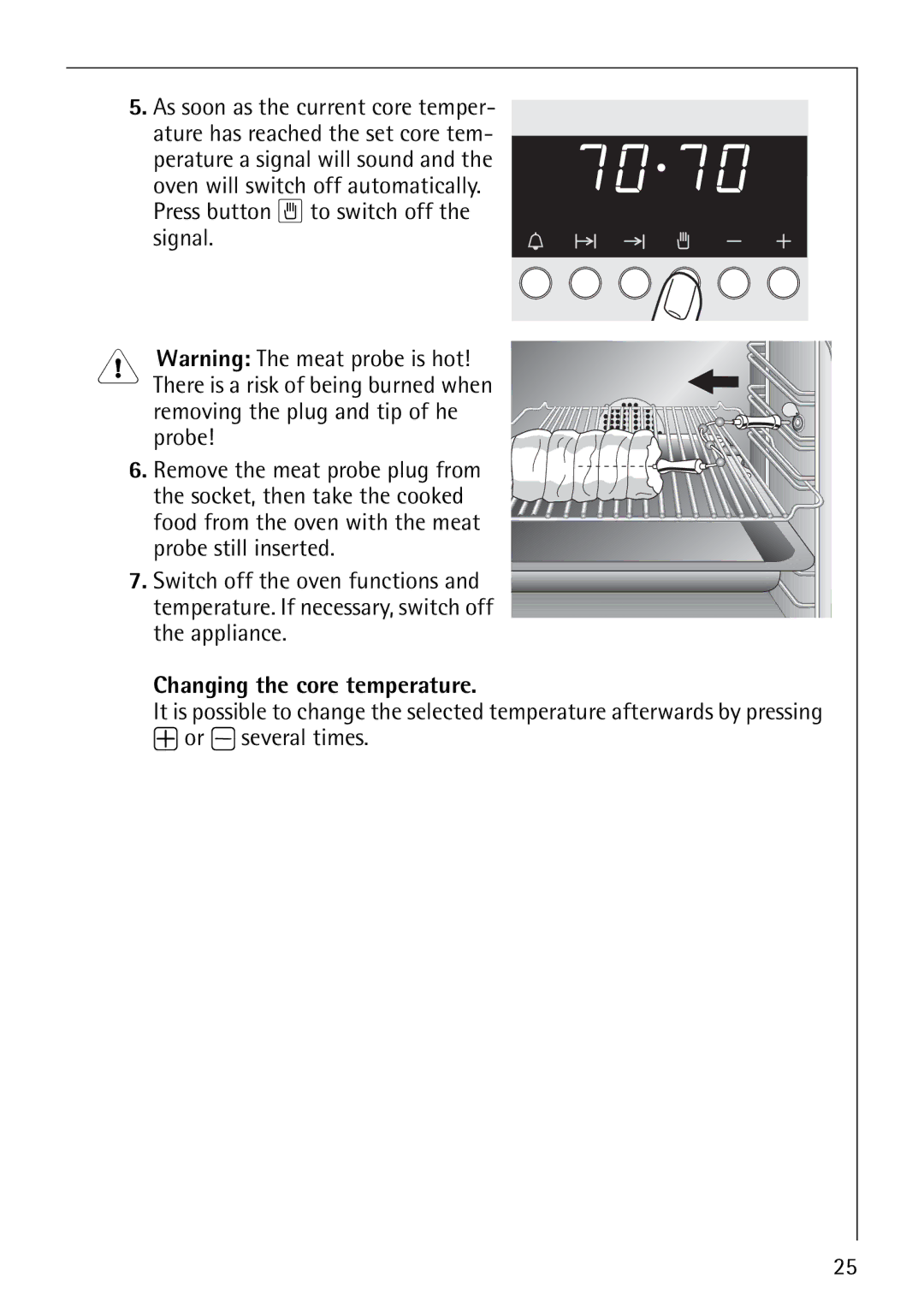 AEG B4130-1 operating instructions Removing the plug and tip of he, Probe, Changing the core temperature 