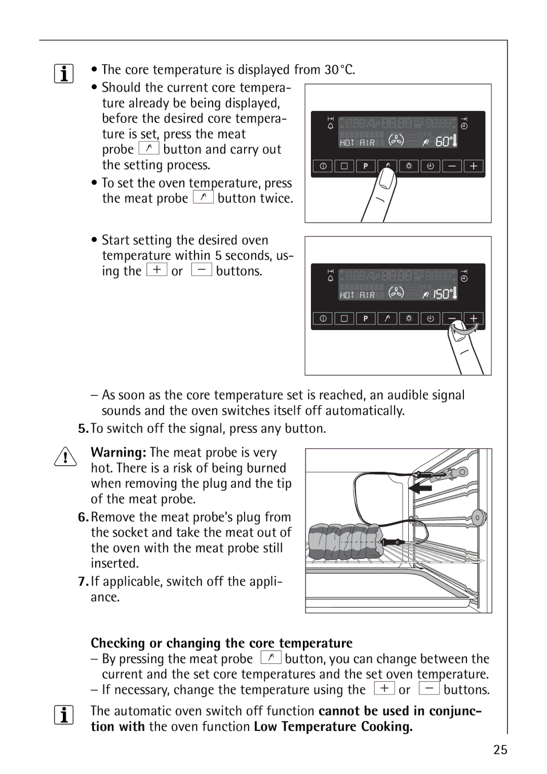 AEG B8920-1 manual Core temperature is displayed from 30C, Checking or changing the core temperature 