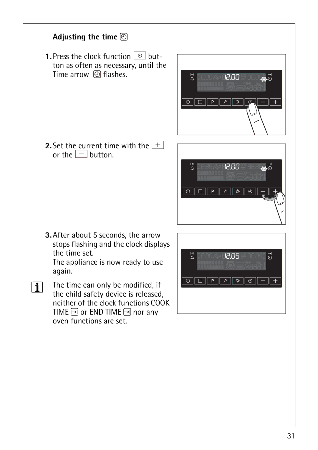 AEG B8920-1 manual Adjusting the time 