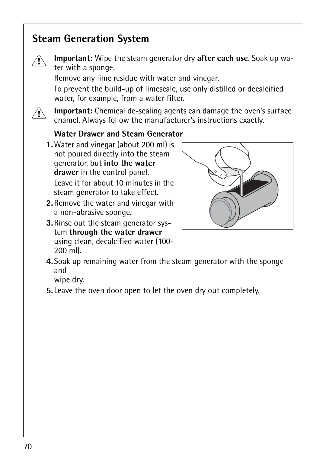 AEG B8920-1 manual Steam Generation System, Water Drawer and Steam Generator 