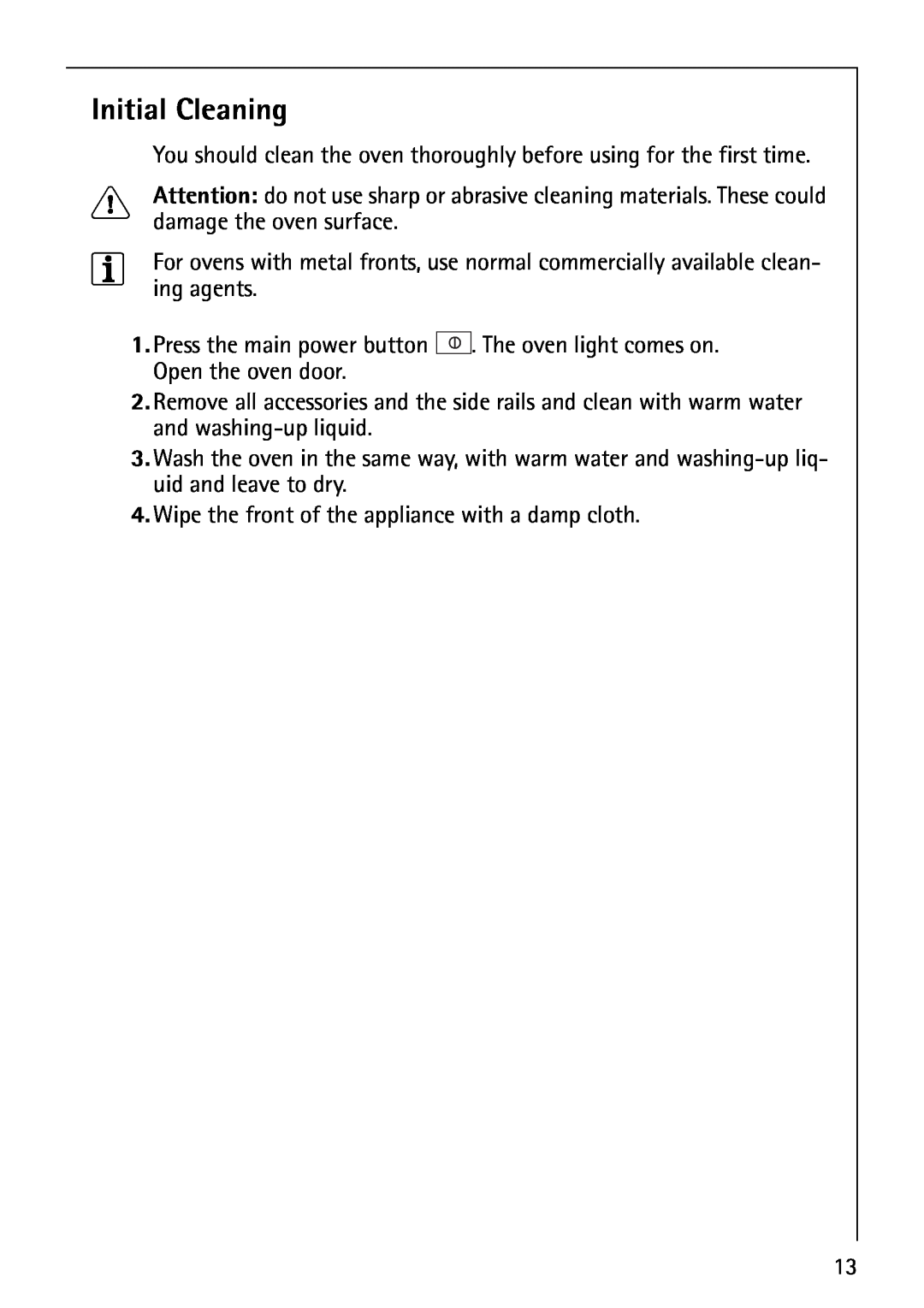 AEG B8920-1 manual Initial Cleaning 