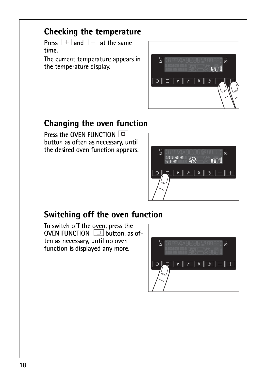 AEG B8920-1 manual Checking the temperature, Changing the oven function, Switching off the oven function 