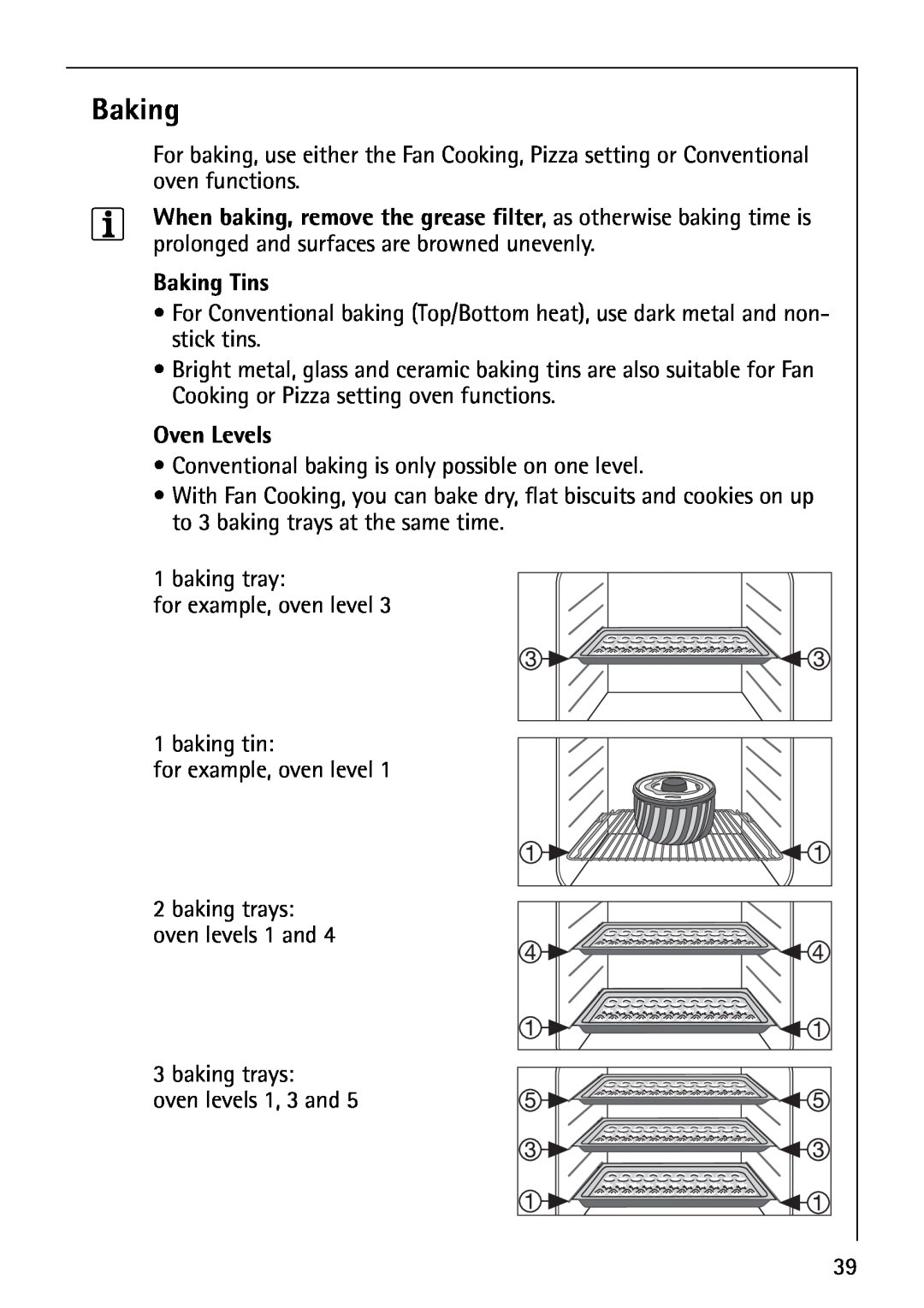 AEG B8920-1 manual Baking Tins, Oven Levels 