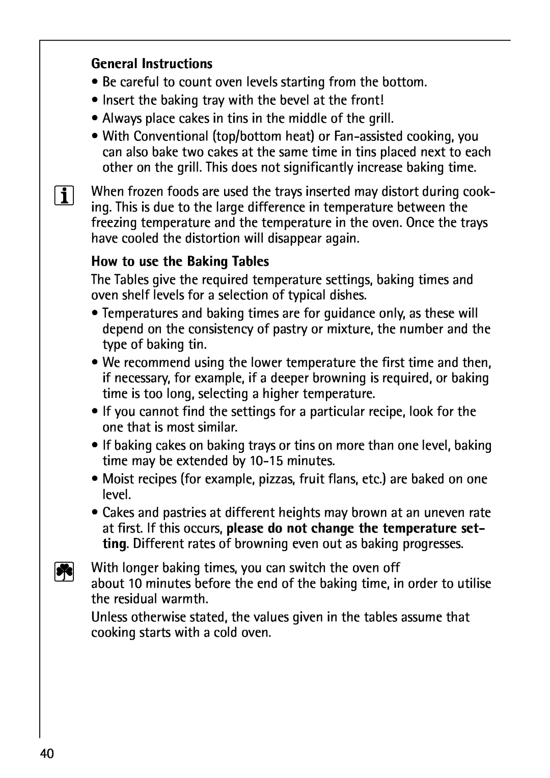 AEG B8920-1 manual General Instructions, How to use the Baking Tables 