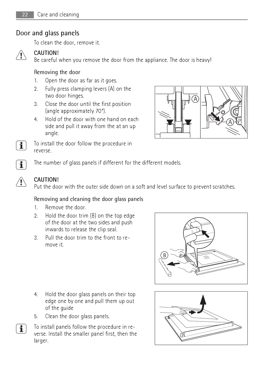 AEG BC300001M 24 user manual Door and glass panels 