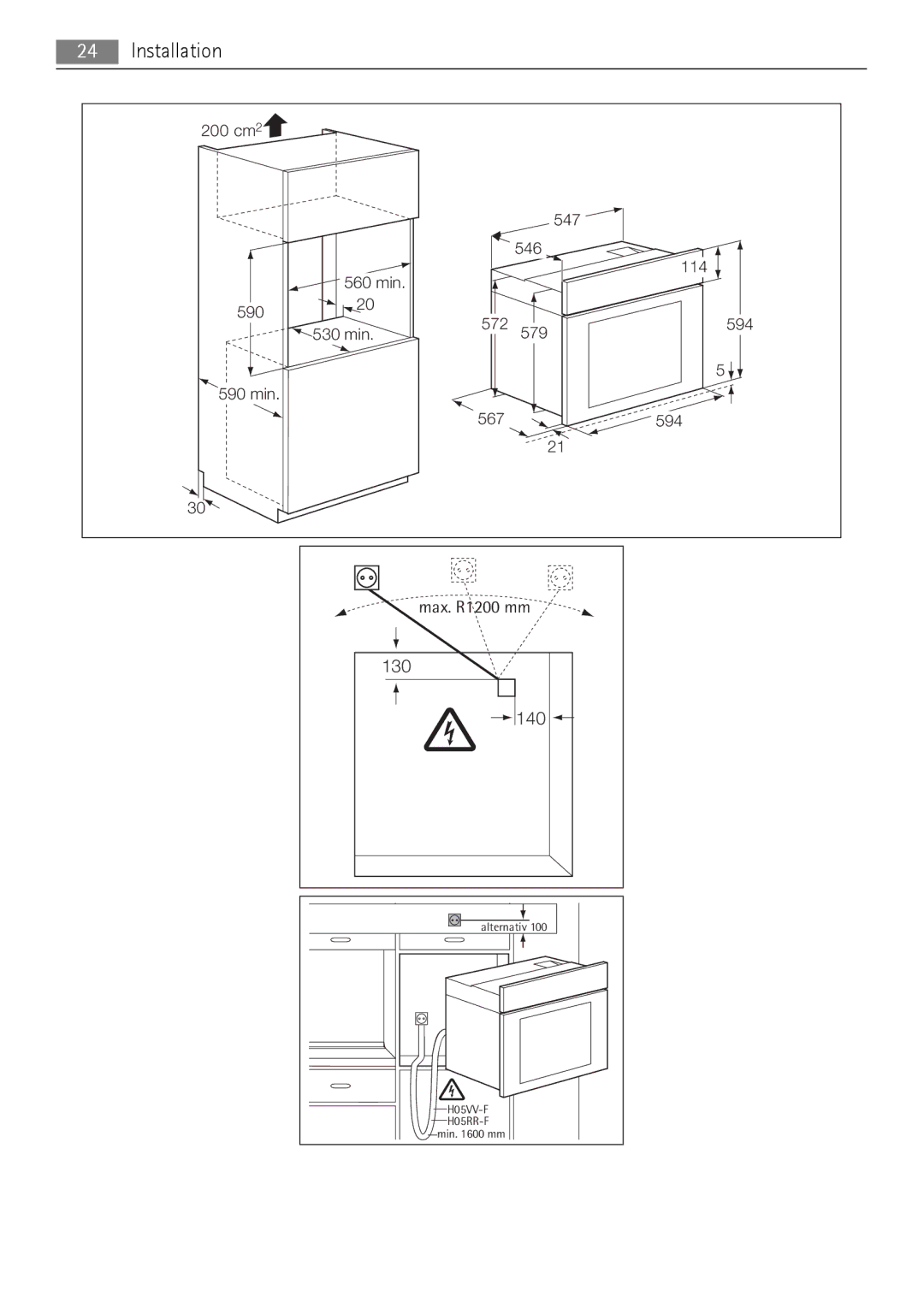 AEG BC300001M 24 user manual Max. R1200 mm 130 140 