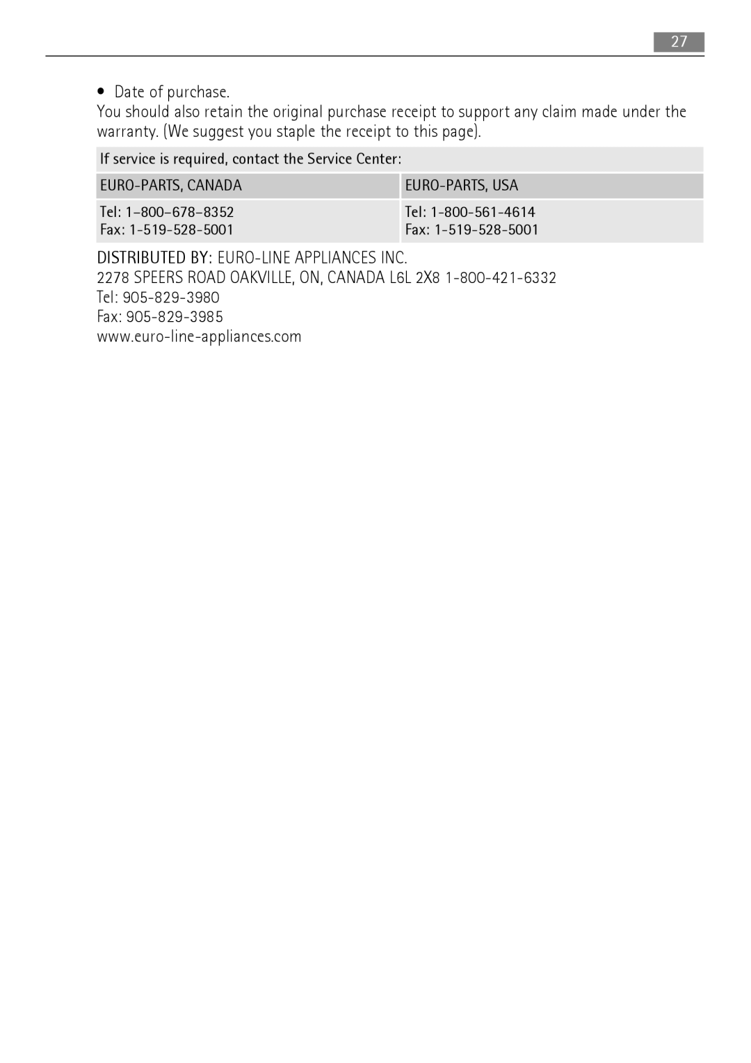 AEG BC300001M 24 user manual Distributed by EURO-LINE Appliances INC 