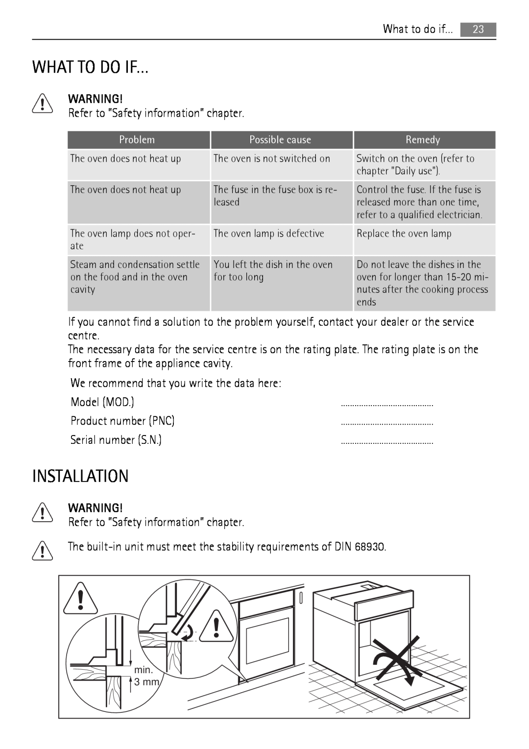AEG BC300001M 24 user manual What To Do If…, Installation, What to do if…, Refer to Safety information chapter, centre 