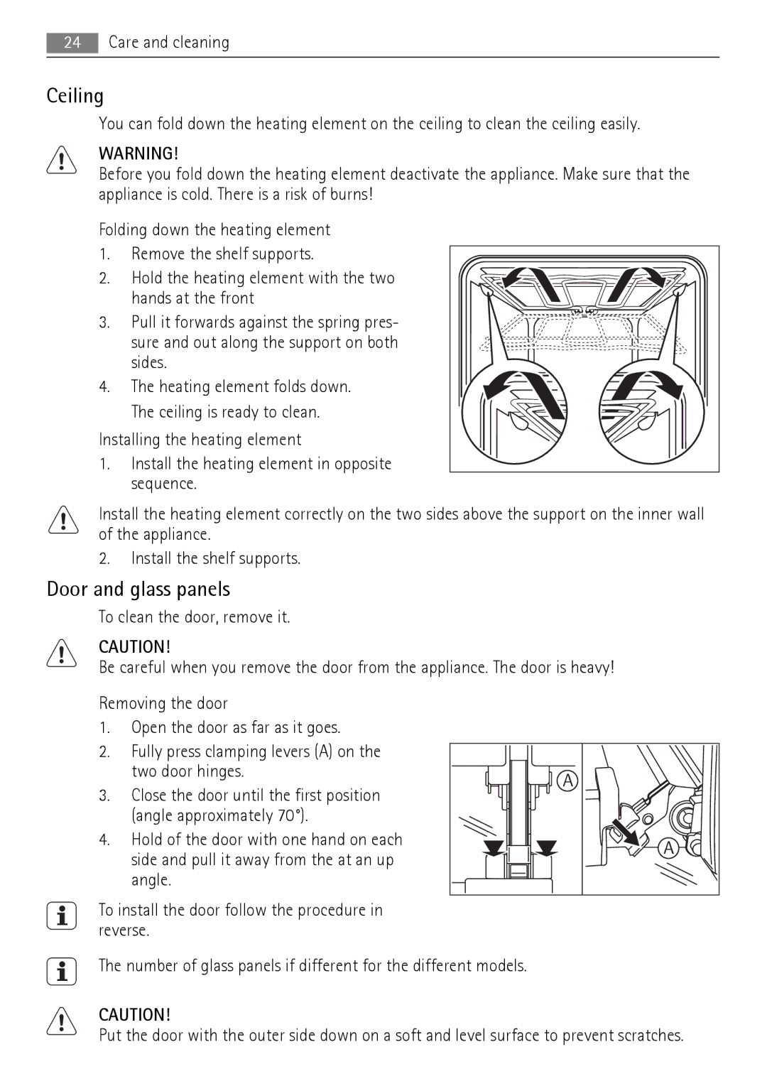 AEG BE3013021 user manual Ceiling, Door and glass panels 