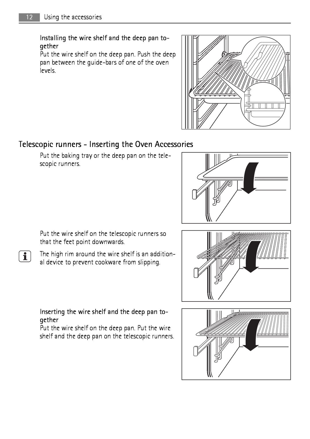 AEG BE3013021 user manual Telescopic runners - Inserting the Oven Accessories 