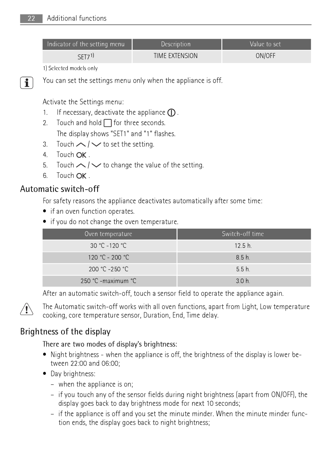 AEG BE7314401 user manual Automatic switch-off, Brightness of the display 