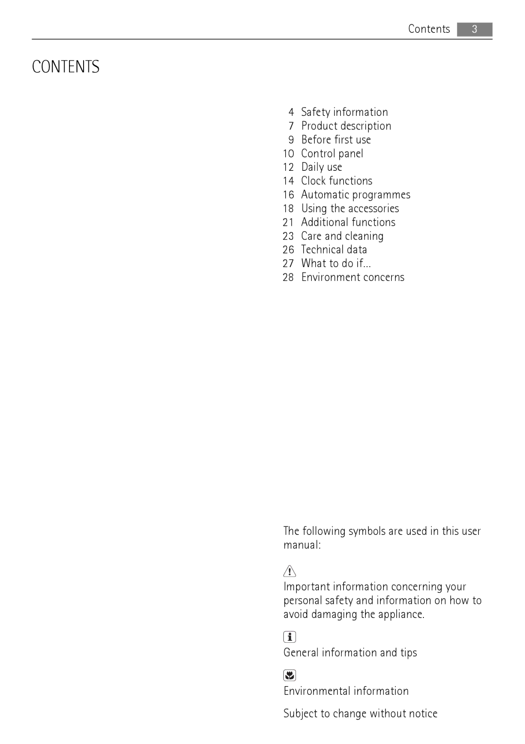 AEG BE7314401 user manual Contents 