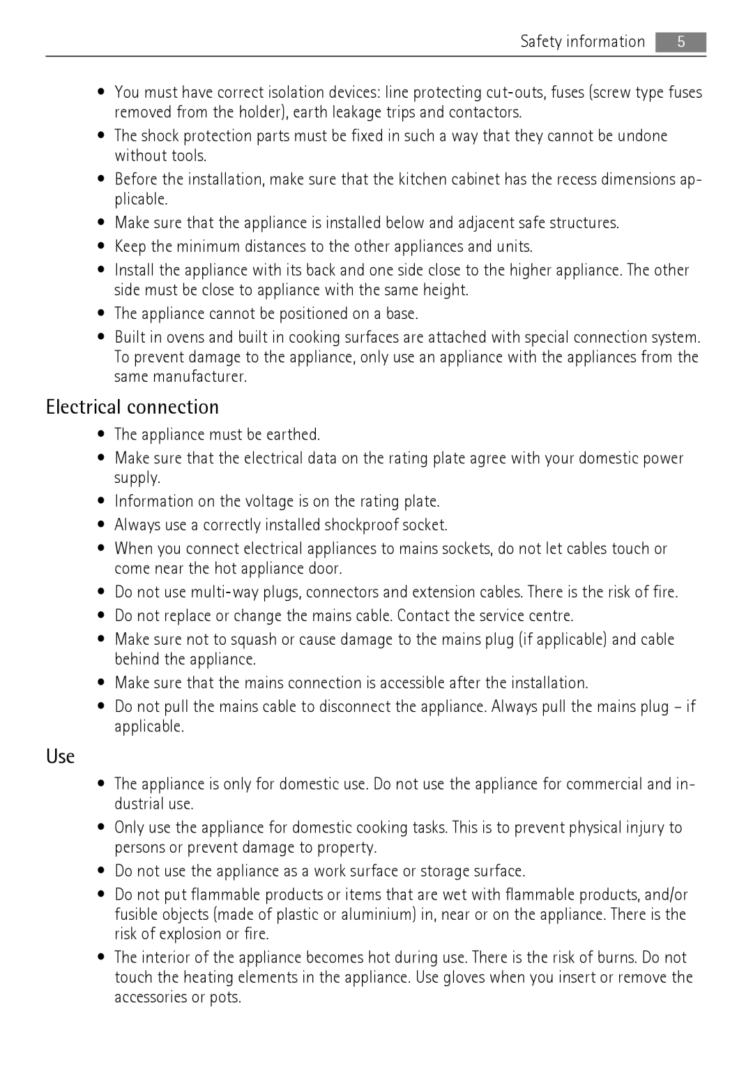 AEG BP7714000, BP7614000 user manual Electrical connection, Use 