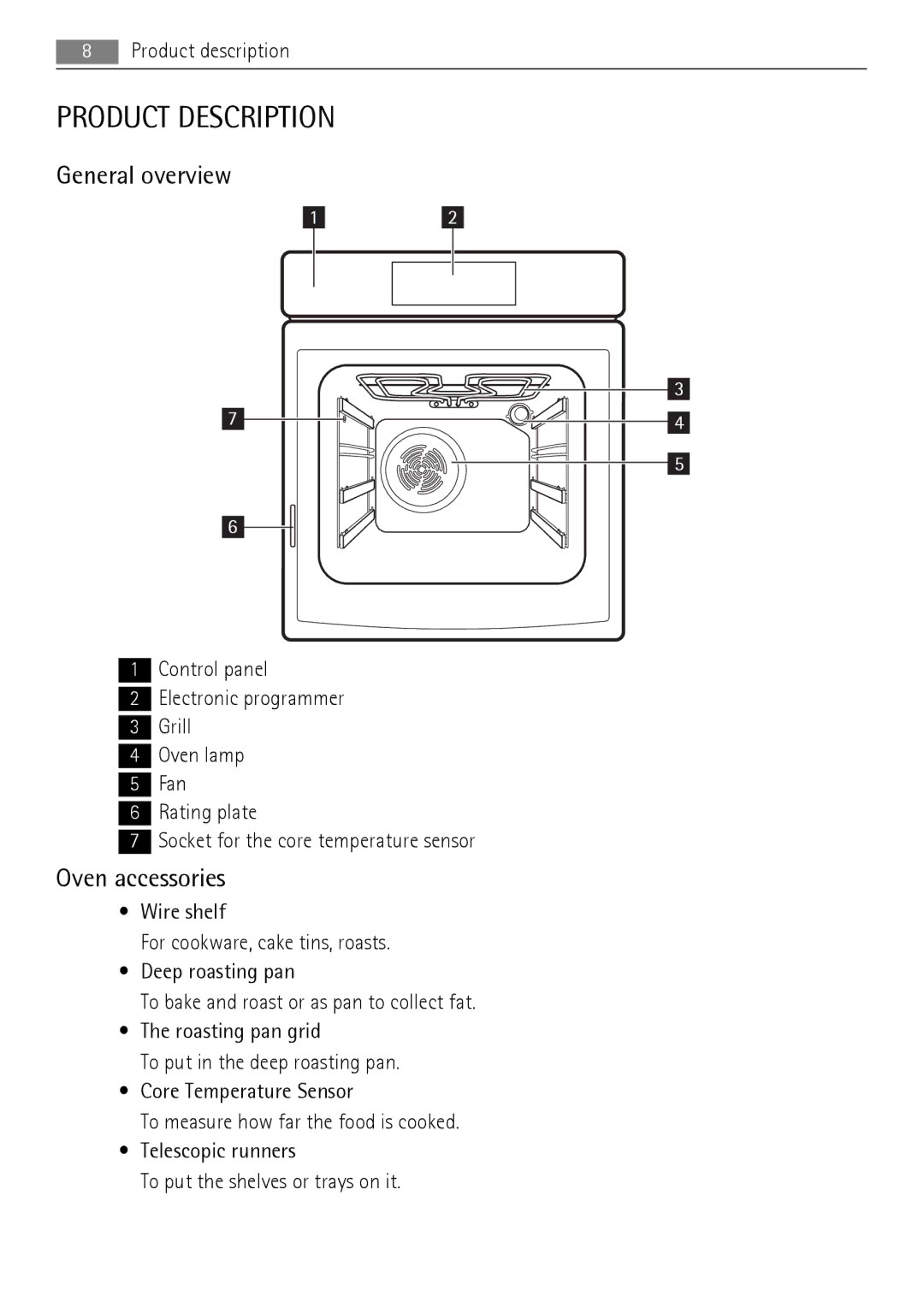 AEG BP7614000, BP7714000 user manual Product Description, General overview, Oven accessories 