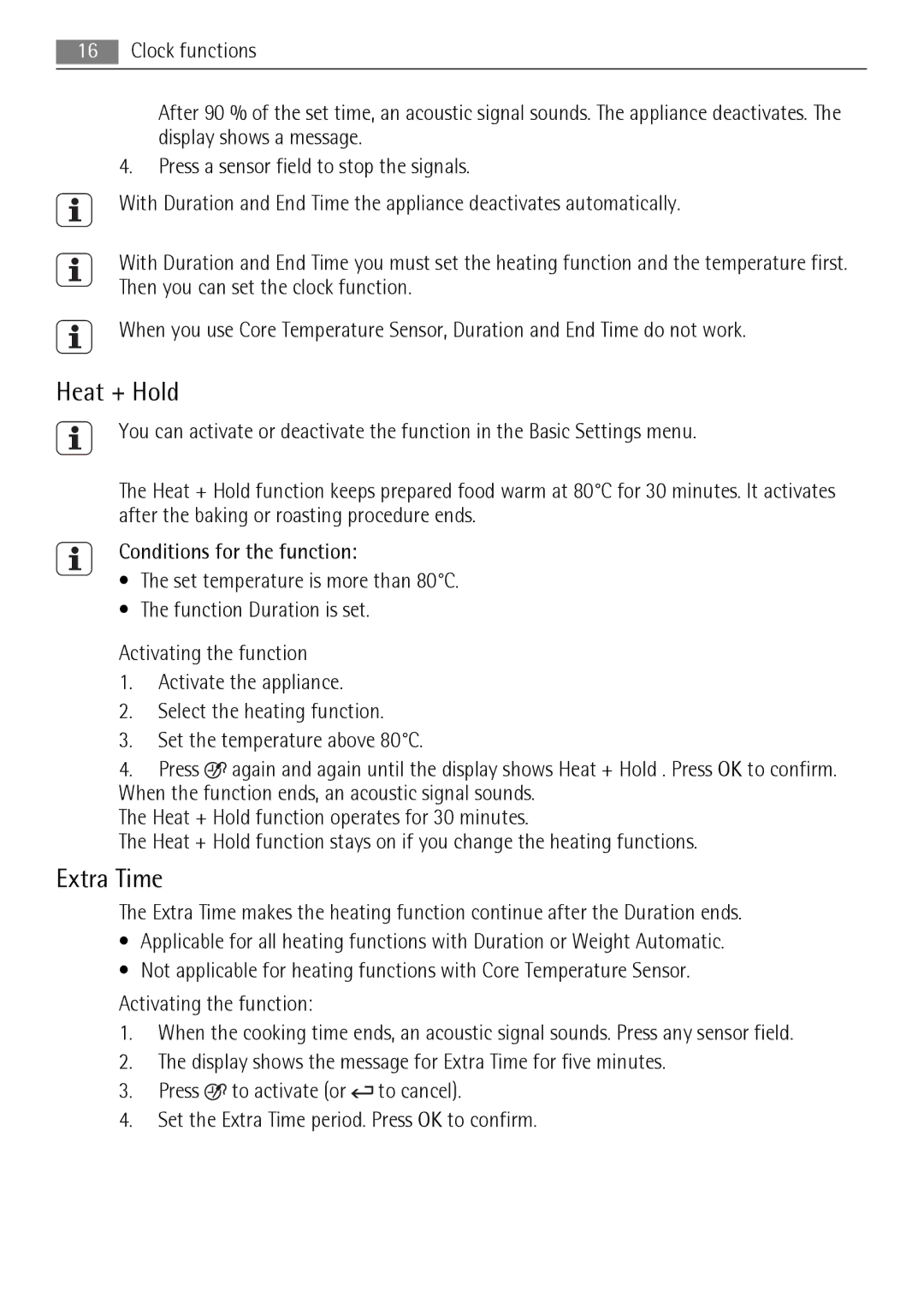 AEG BP8314001 user manual Heat + Hold, Extra Time 