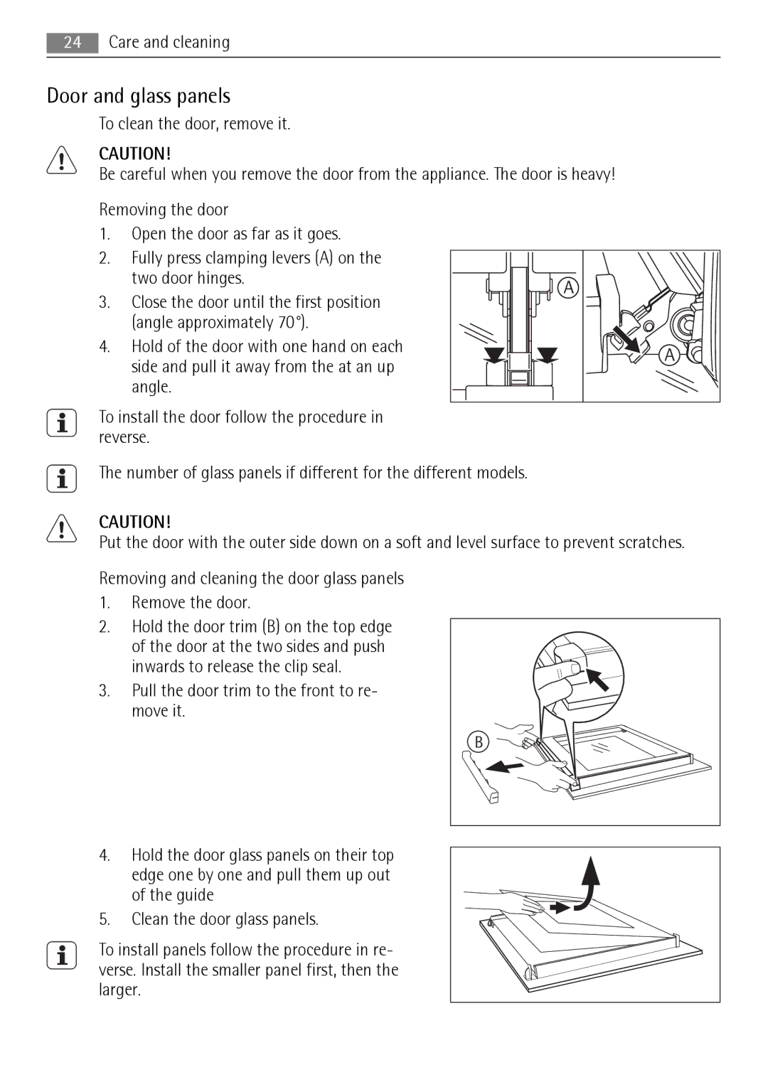 AEG BP8314001 user manual Door and glass panels, Care and cleaning 