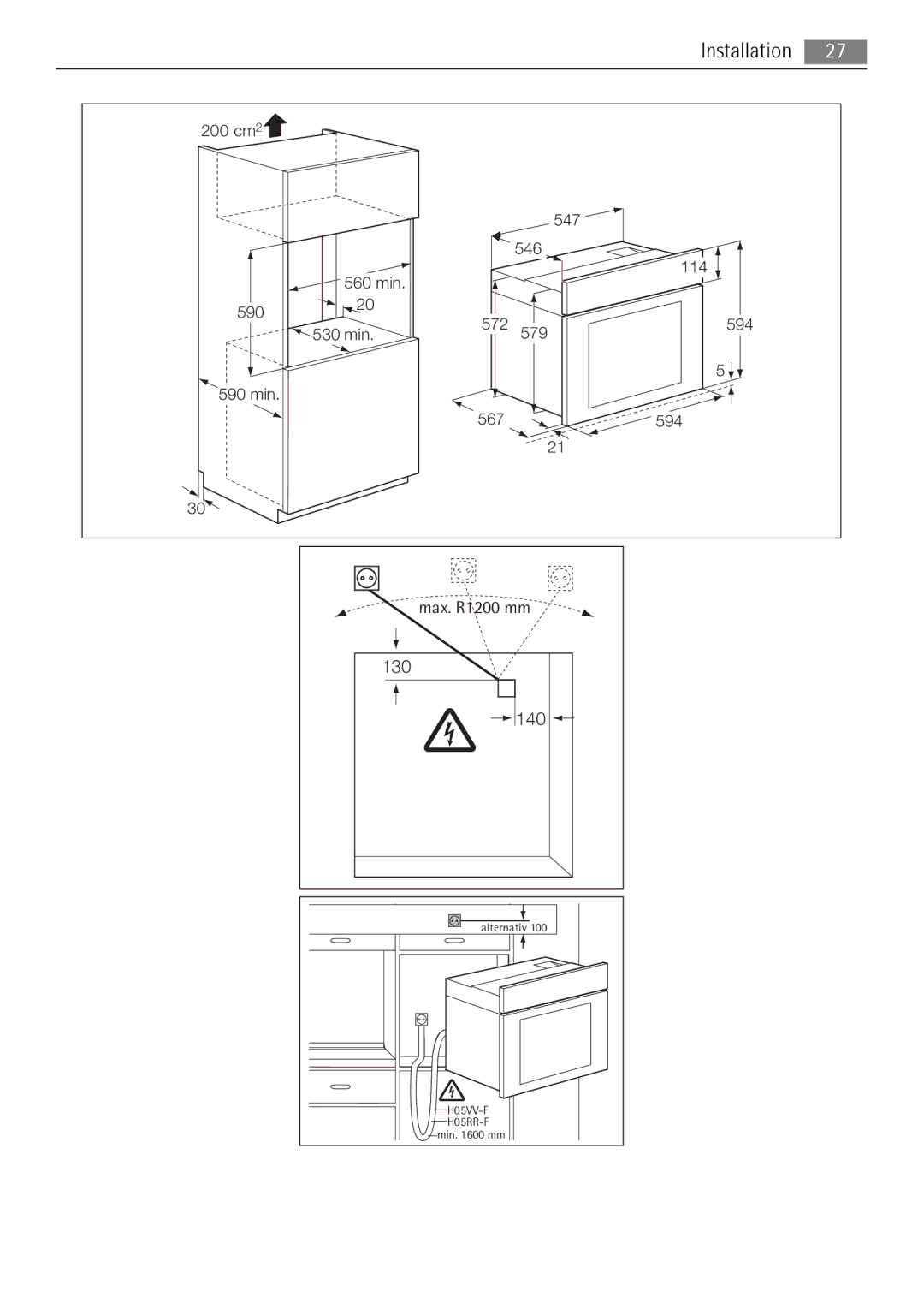 AEG BP8314001 user manual Max. R1200 mm 130 140 