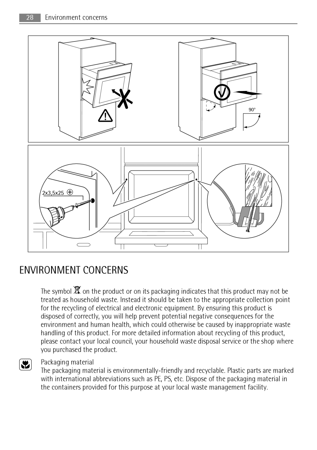 AEG BP8314001 user manual Environment Concerns, Packaging material 