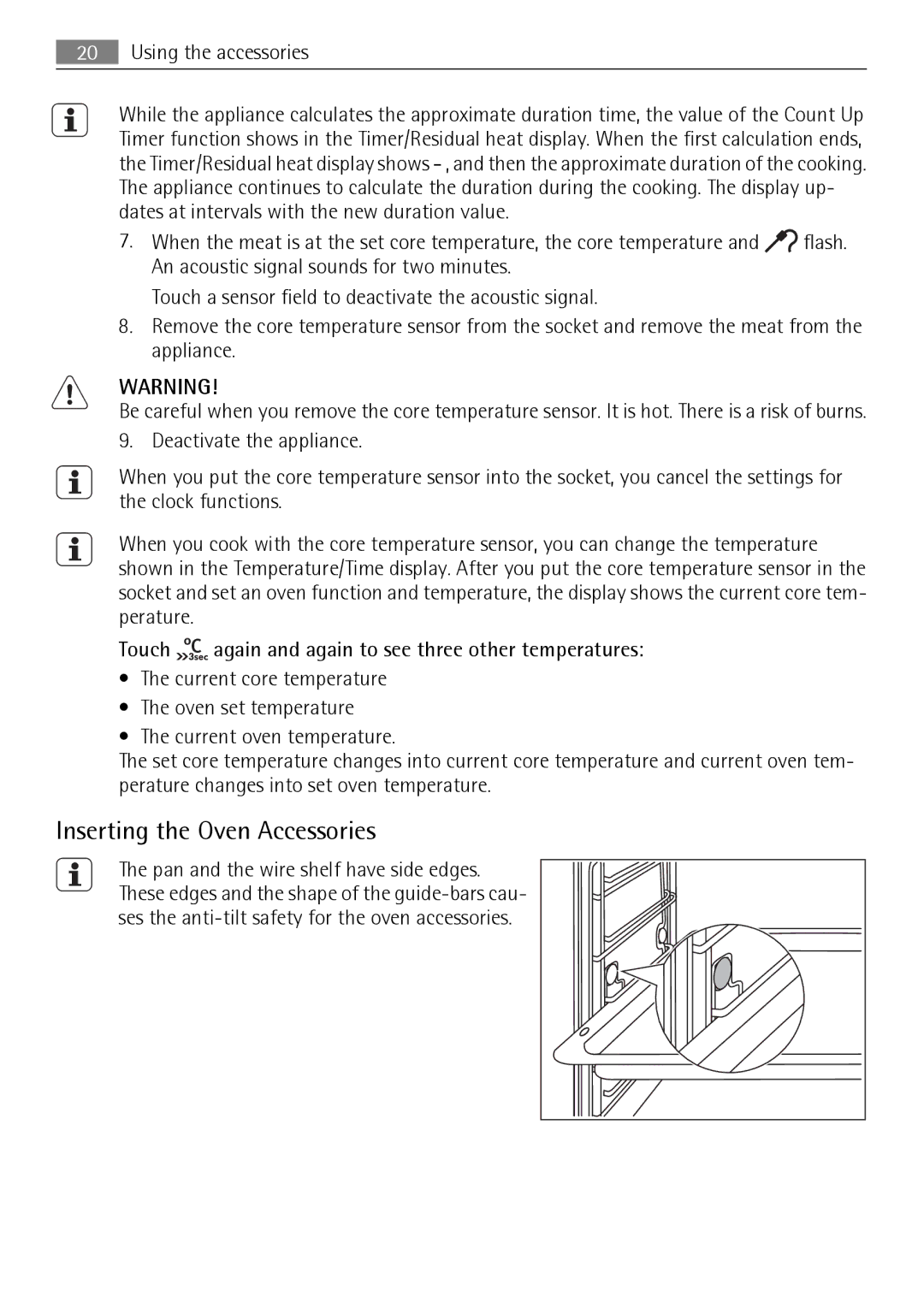 AEG BS7304001 user manual Inserting the Oven Accessories 