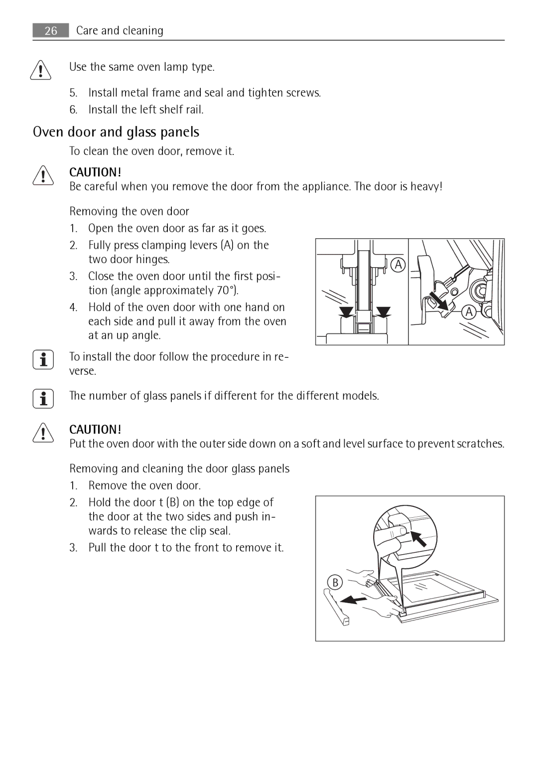 AEG BS7304001 user manual Oven door and glass panels 