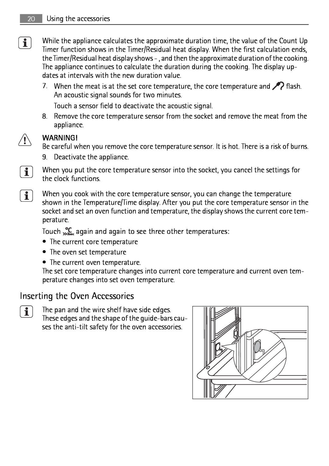 AEG BS7304001 user manual Inserting the Oven Accessories 