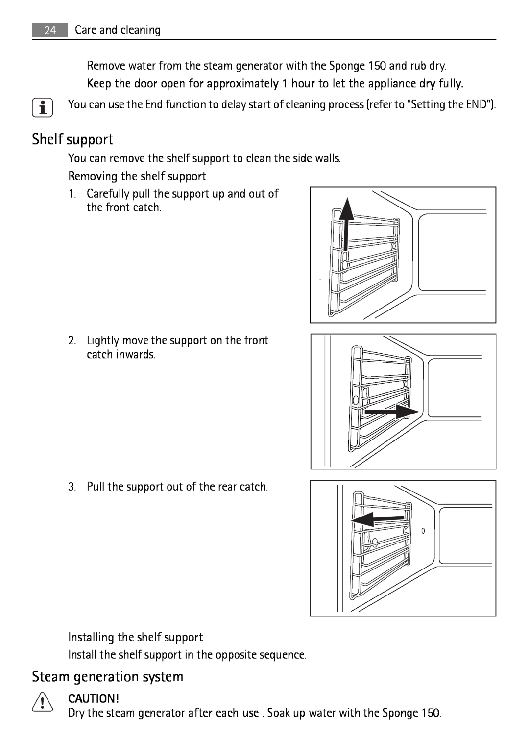 AEG BS7304001 user manual Shelf support, Steam generation system 