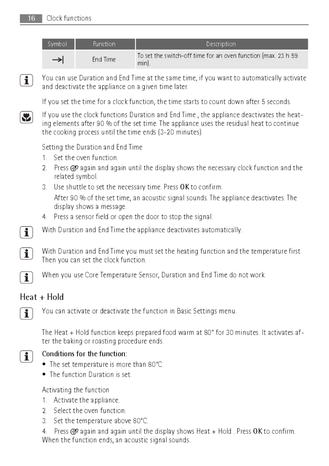 AEG BS9304001 user manual Heat + Hold, End Time, Min 