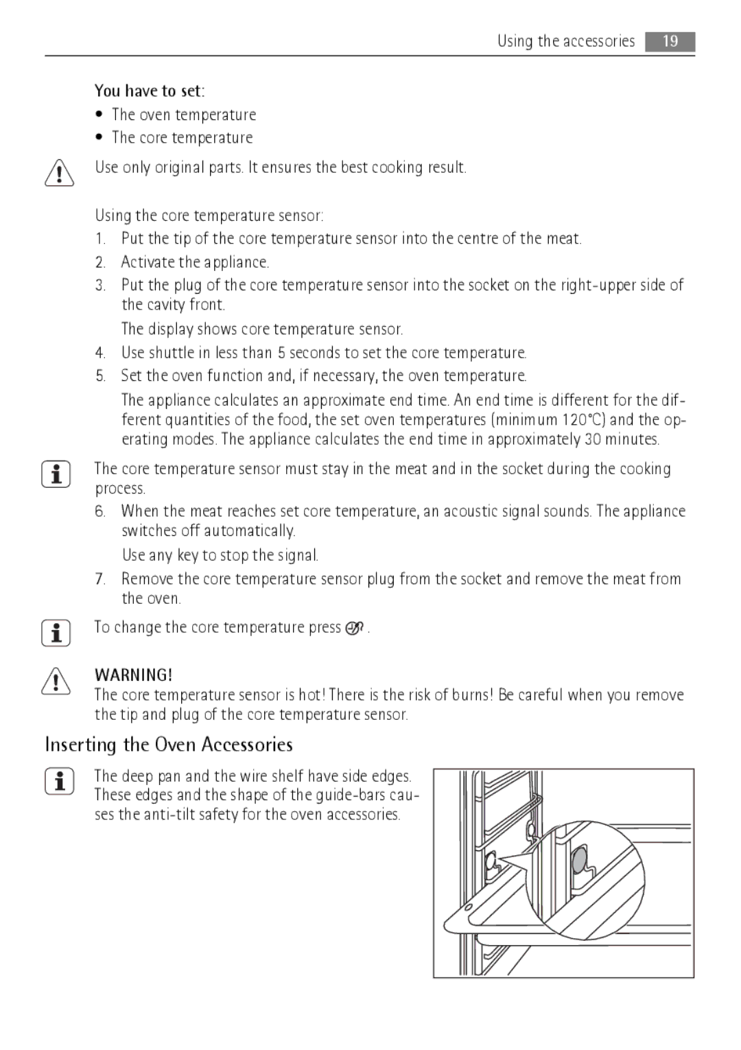 AEG BS9304001 user manual Inserting the Oven Accessories 