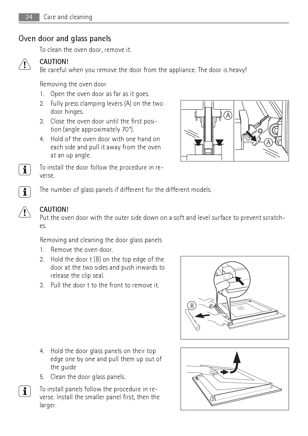 AEG BS9304001 user manual Oven door and glass panels 