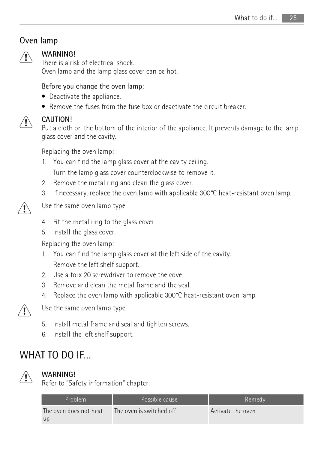 AEG BS9304001 user manual What to do IF…, Oven lamp 