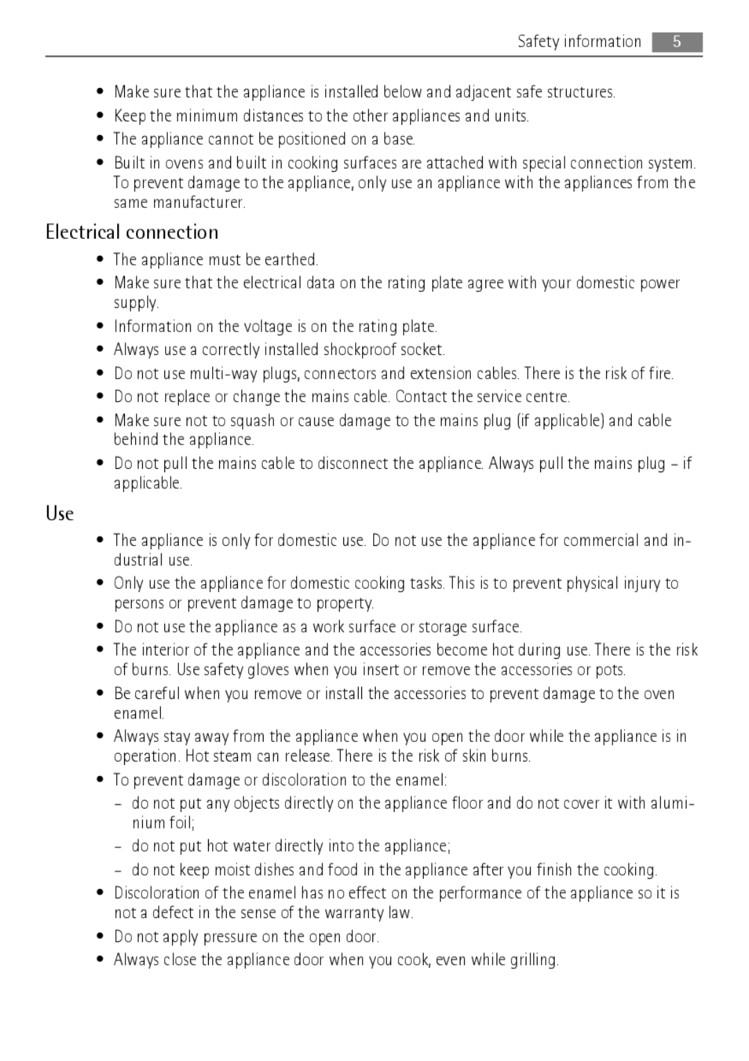 AEG BS9304001 user manual Electrical connection, Use, Safety information 