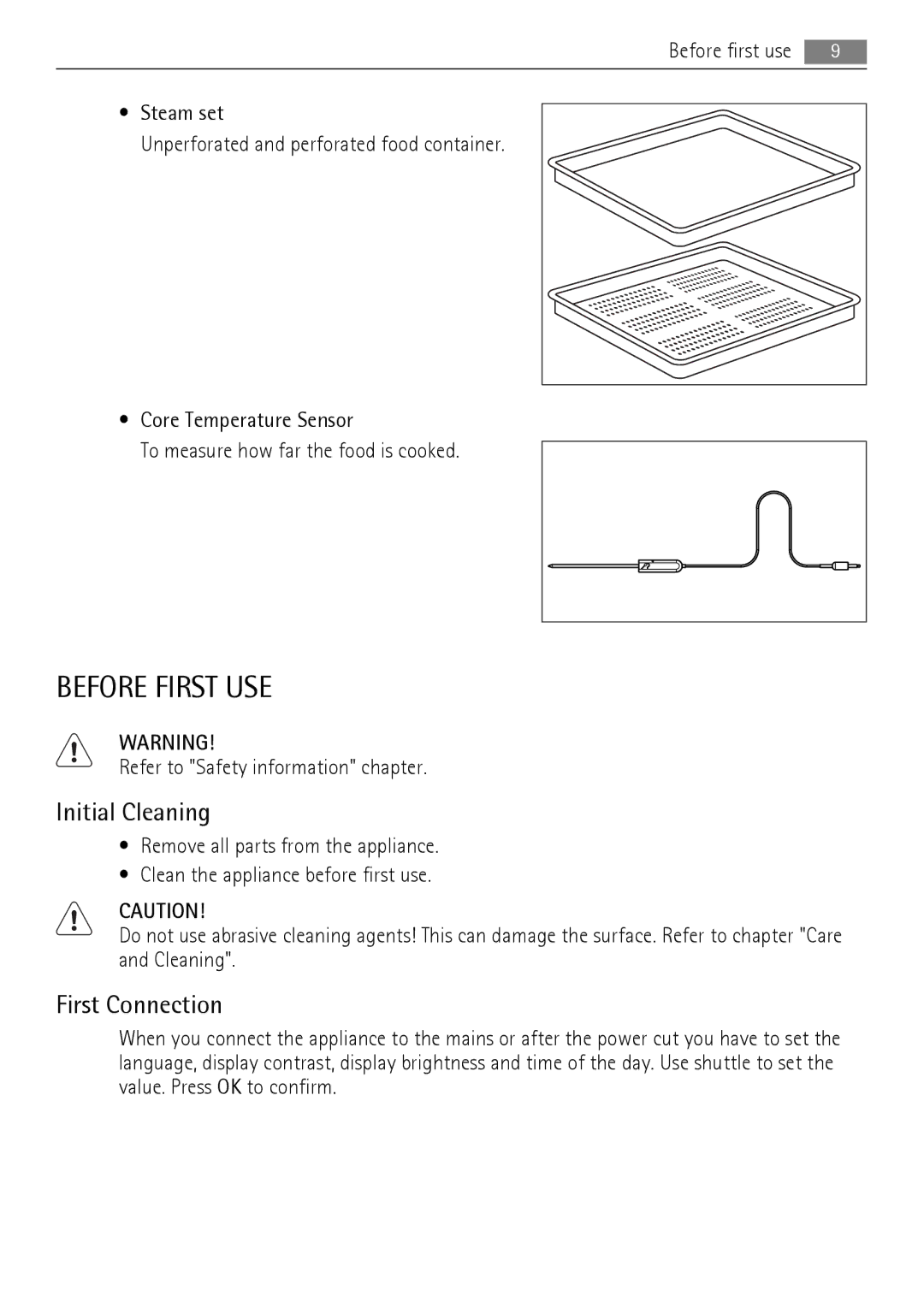 AEG BS9304001 user manual Before First USE, Initial Cleaning, First Connection, Before first use 