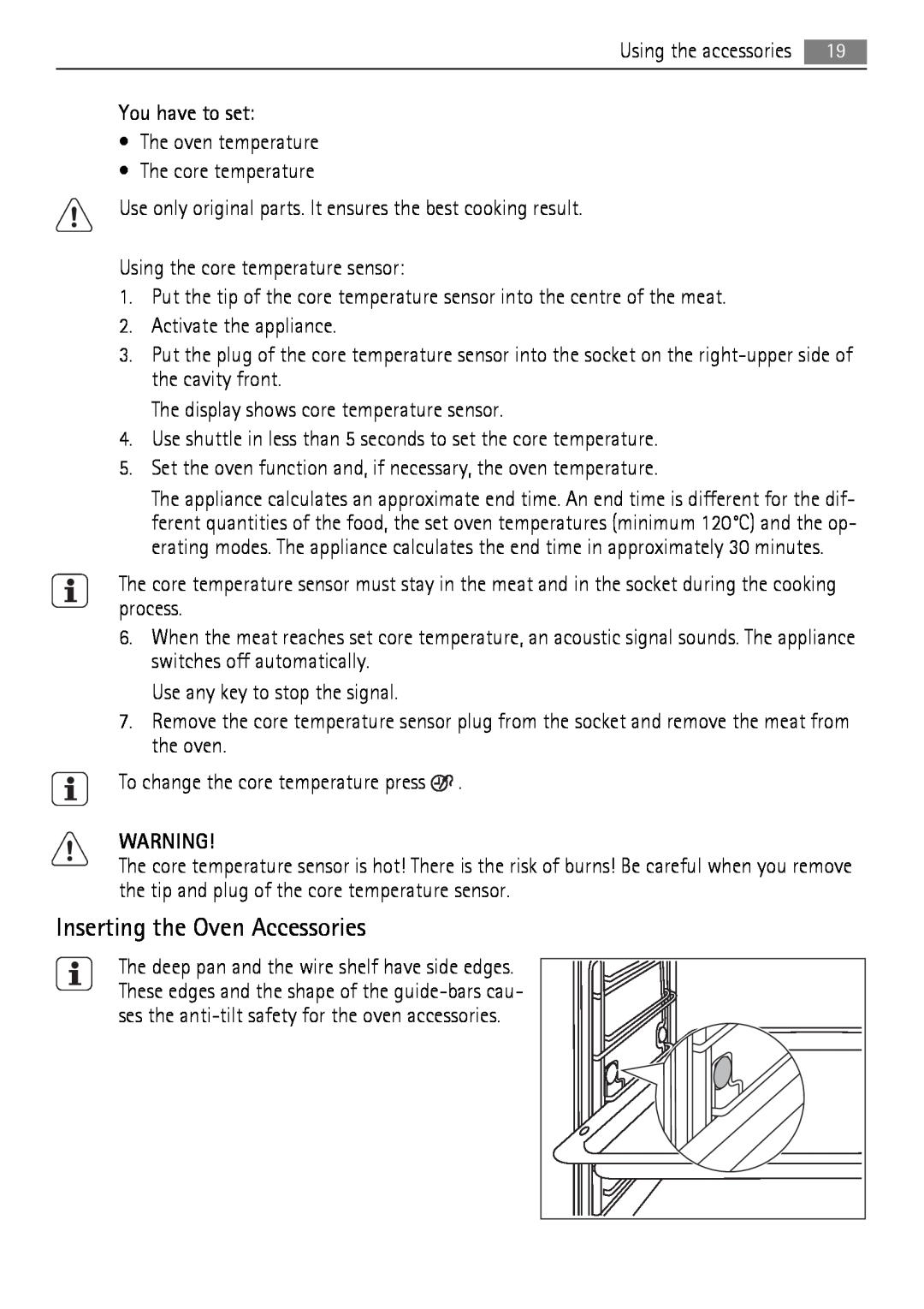 AEG BS9304001 user manual Inserting the Oven Accessories 