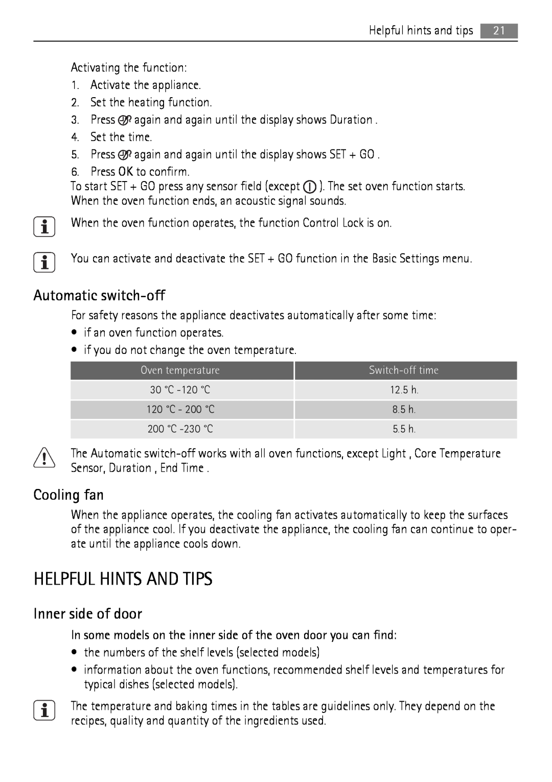 AEG BS9304001 user manual Helpful Hints And Tips, Automatic switch-off, Cooling fan, Inner side of door 