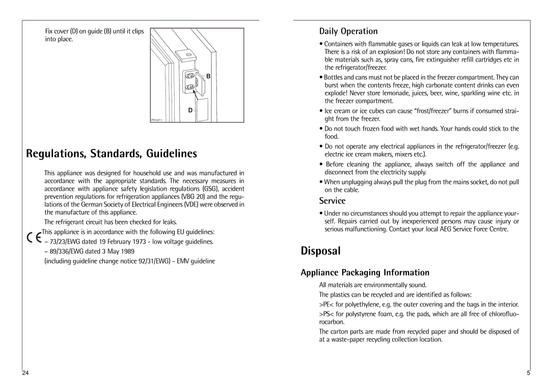 AEG C 7 14 40 I Regulations, Standards, Guidelines, Disposal, Daily Operation, Service, Appliance Packaging Information 