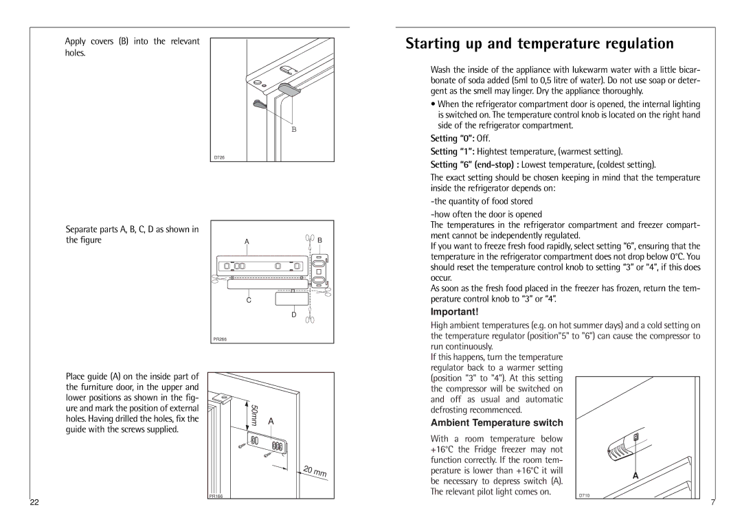 AEG C 7 14 40 I Starting up and temperature regulation, Ambient Temperature switch, Relevant pilot light comes on 