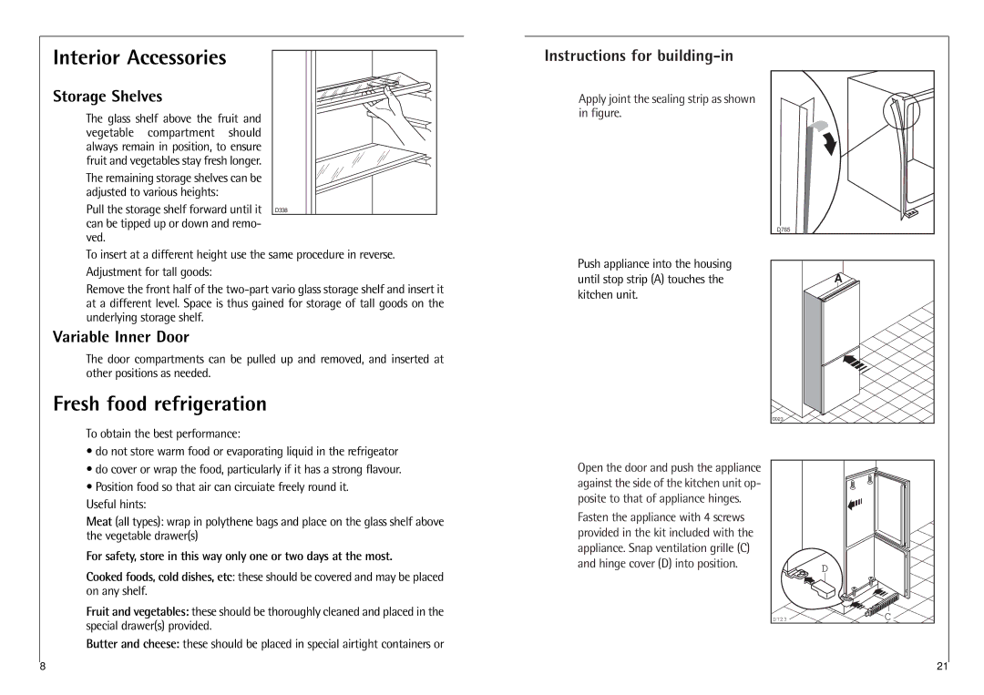 AEG C 7 14 40 I Interior Accessories, Fresh food refrigeration, Instructions for building-in Storage Shelves 