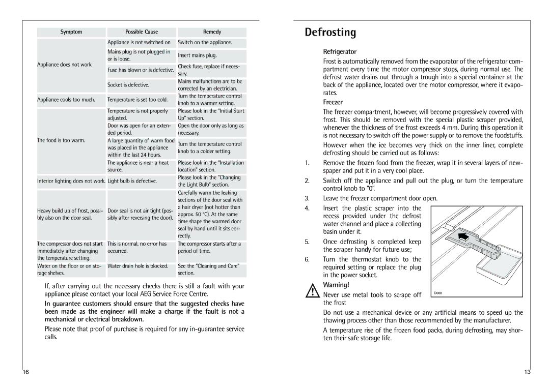 AEG C 7 18 40-4I installation instructions Defrosting, Refrigerator, Freezer 