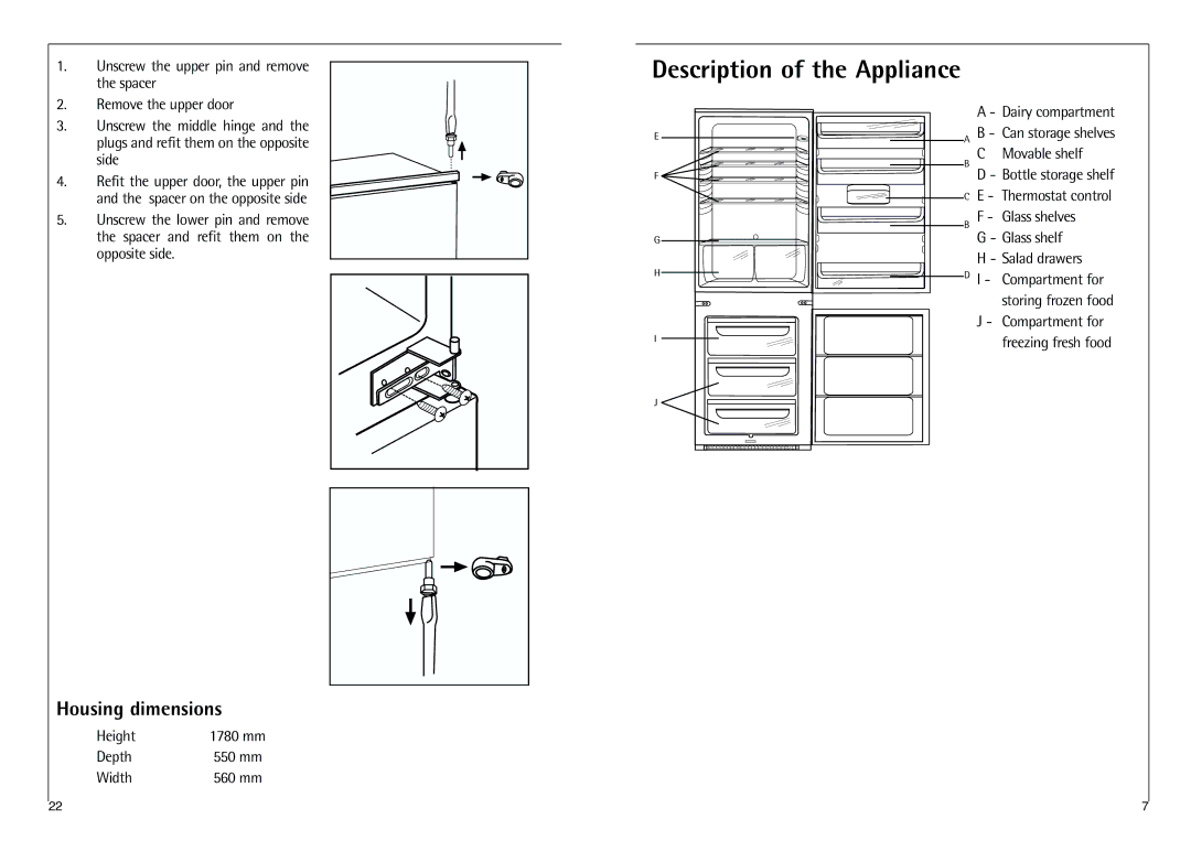 AEG C 7 18 40-4I installation instructions Description of the Appliance, Housing dimensions 