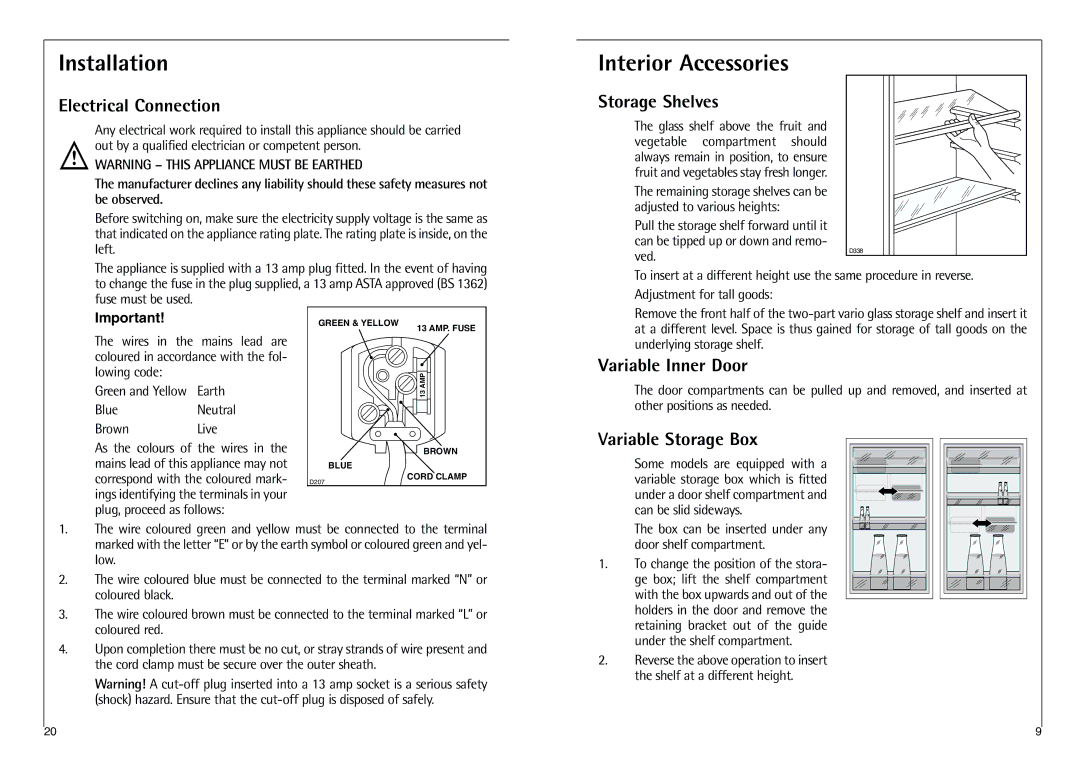 AEG C 7 18 40-4I installation instructions Installation, Interior Accessories 