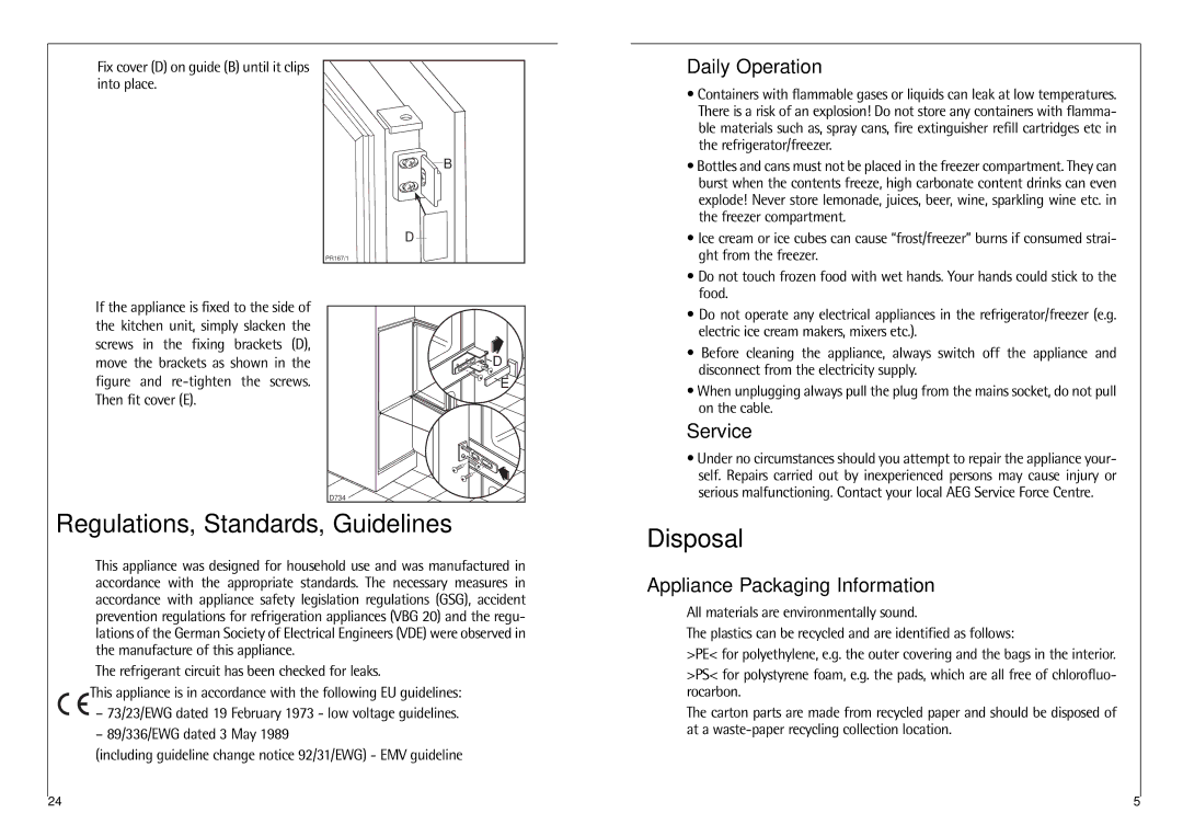 AEG C 7 18 40 I Regulations, Standards, Guidelines, Disposal, Daily Operation, Service, Appliance Packaging Information 