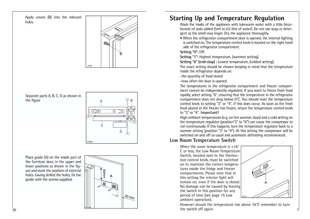 AEG C 7 18 41-4I Starting Up and Temperature Regulation, Low Room Temperature Switch, Setting 0 Off, Switch off again 