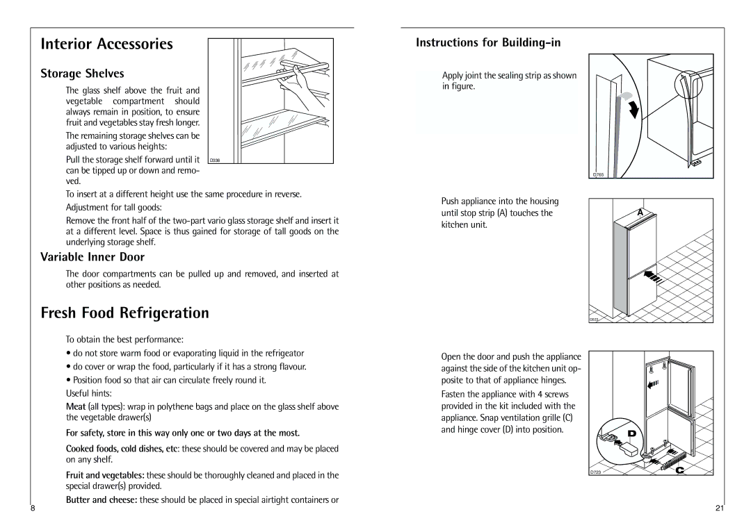 AEG C 7 18 41-4I Interior Accessories, Fresh Food Refrigeration, Instructions for Building-in Storage Shelves 