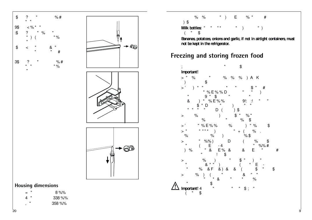 AEG C 7 18 41 I installation instructions Freezing and storing frozen food, Housing dimensions, Height, Depth, Width 