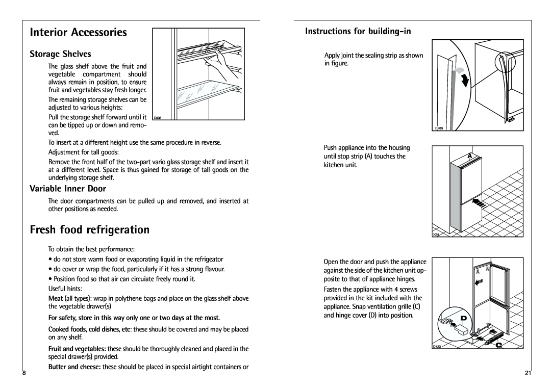AEG C 7 18 41 I Interior Accessories, Fresh food refrigeration, Instructions for building-in, Storage Shelves 