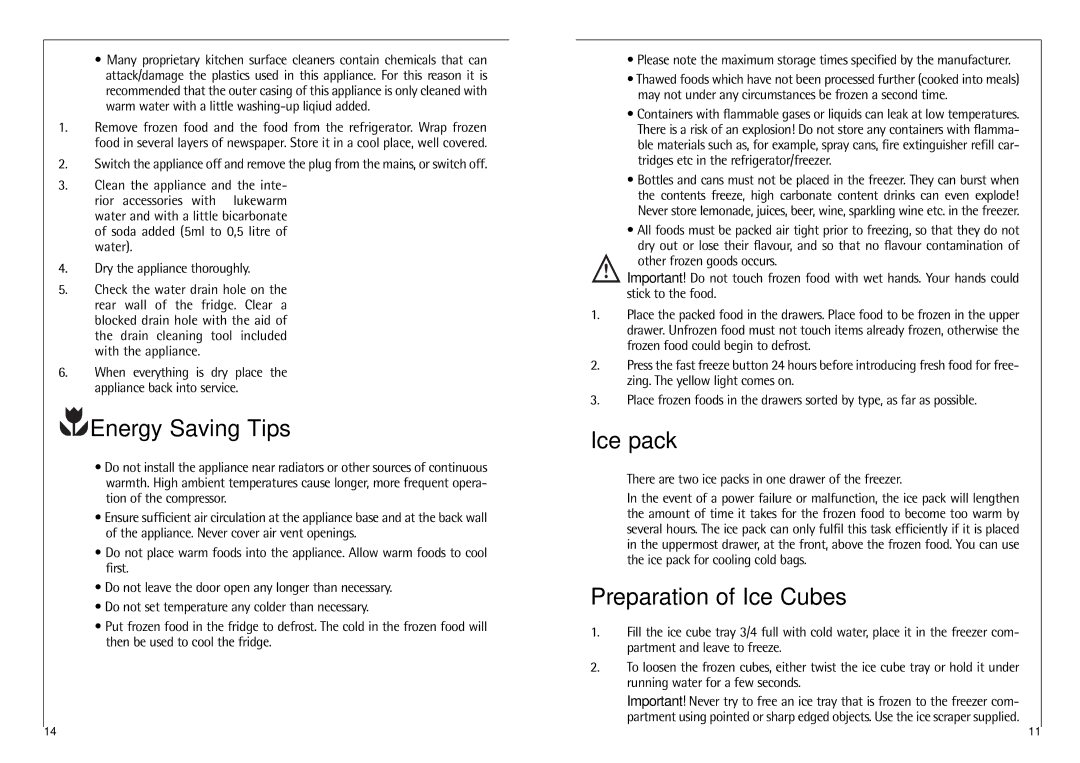 AEG C 8 16 41 I installation instructions Energy Saving Tips, Ice pack, Preparation of Ice Cubes 