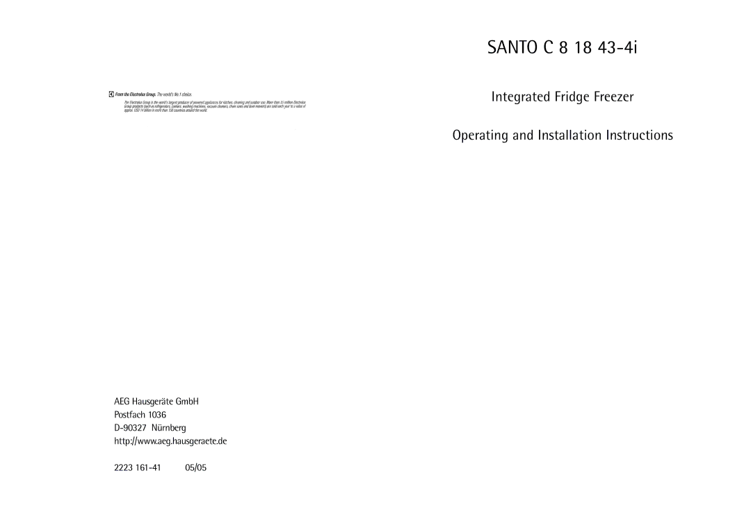 AEG C 8 18 43-4I installation instructions AEG Hausgeräte GmbH Postfach 90327 Nürnberg, 05/05 