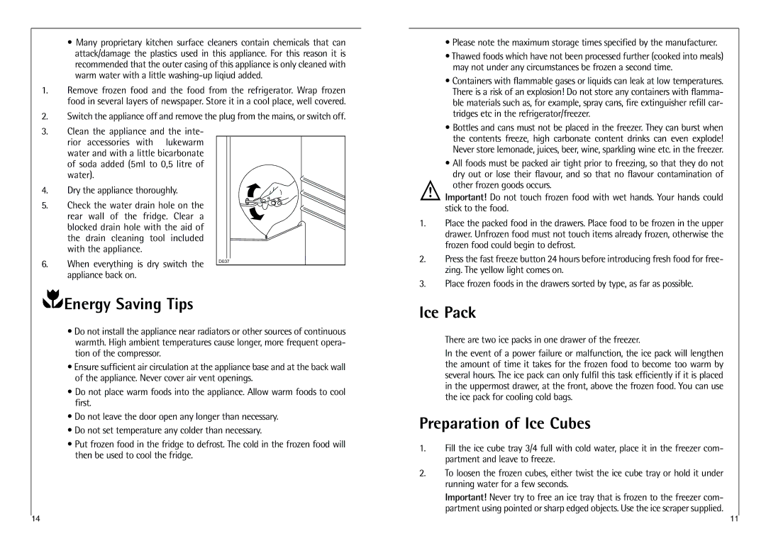 AEG C 8 18 43-4I installation instructions Energy Saving Tips, Ice Pack, Preparation of Ice Cubes 