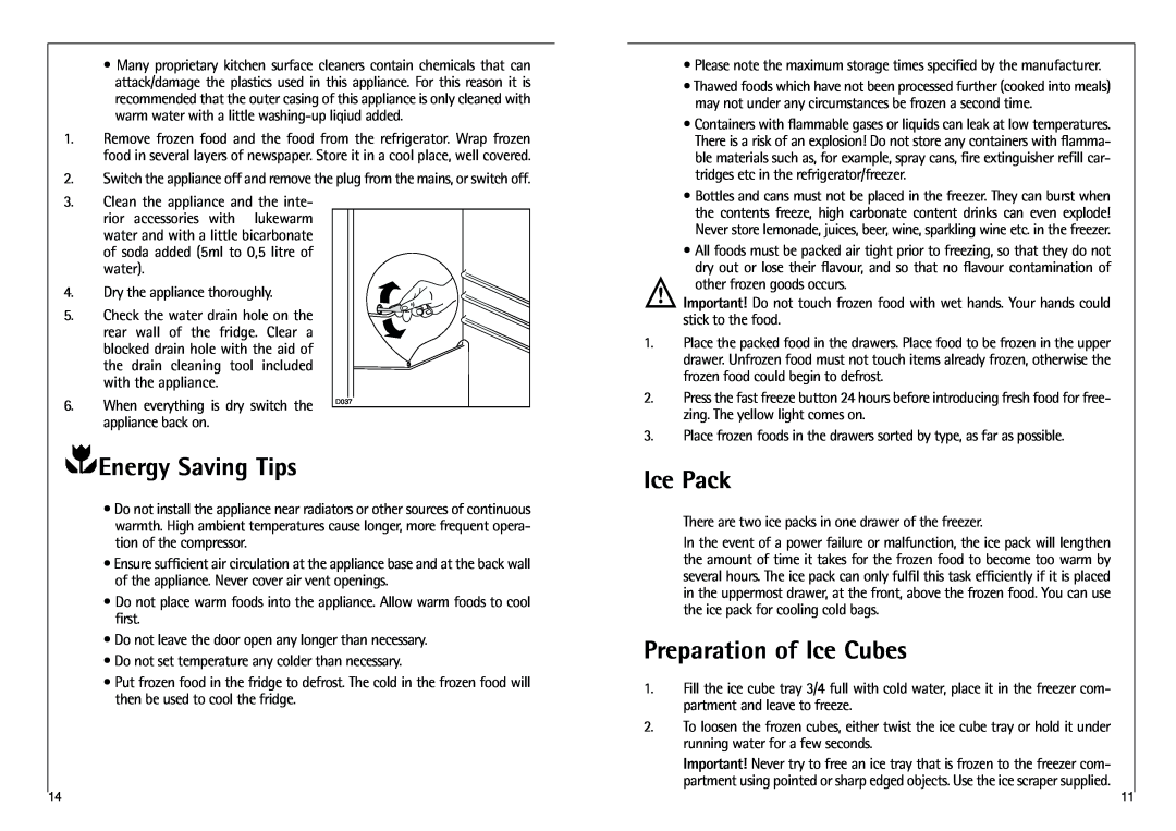 AEG C 8 18 43-4I installation instructions Energy Saving Tips, Ice Pack, Preparation of Ice Cubes 