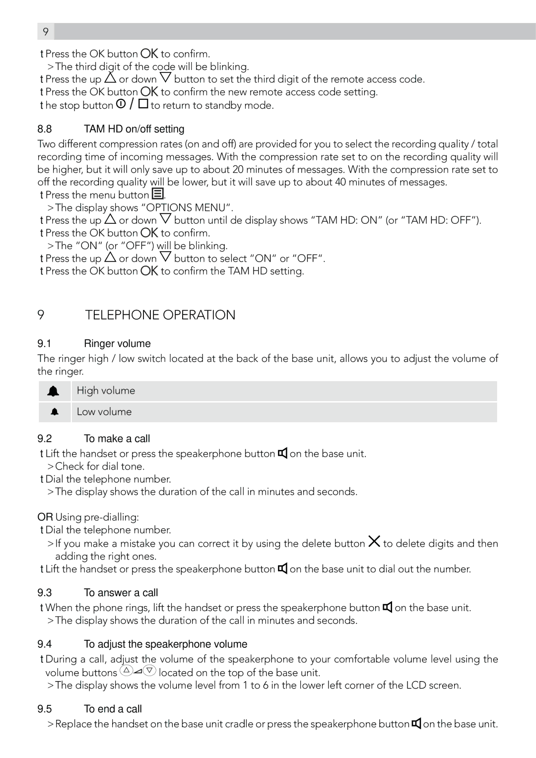 AEG C115 manual Telephone Operation 